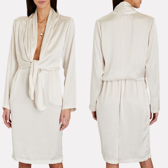 NWT Overlover Betty Satin Mini Dress Off White Silhouette Deep V-Neck XS - Picture 3 of 15